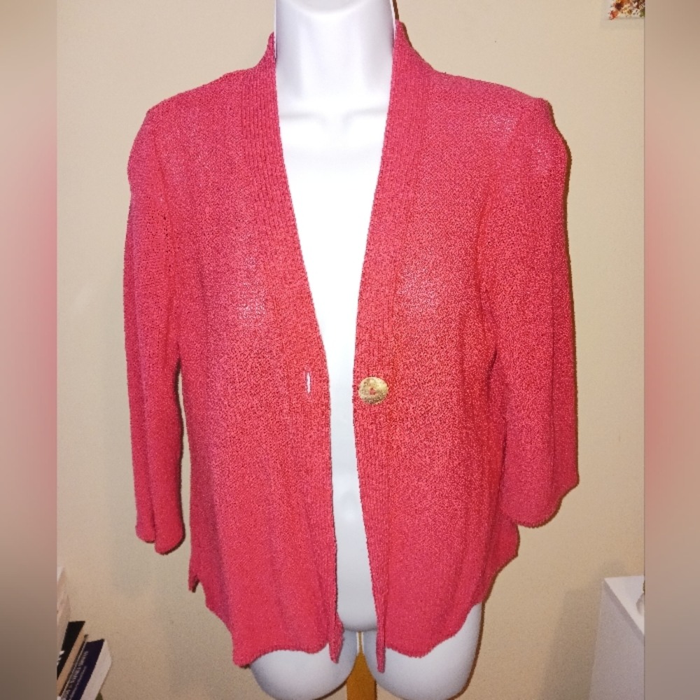 Knit pink cardigan by weeds, no tag but I would assume it's large